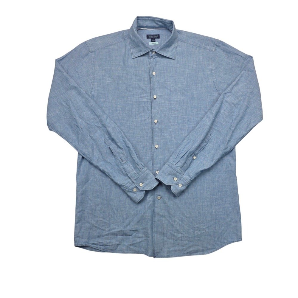 Peter Millar Crown Crafted Japanese Denim Shirt Blue Button Front Mens M